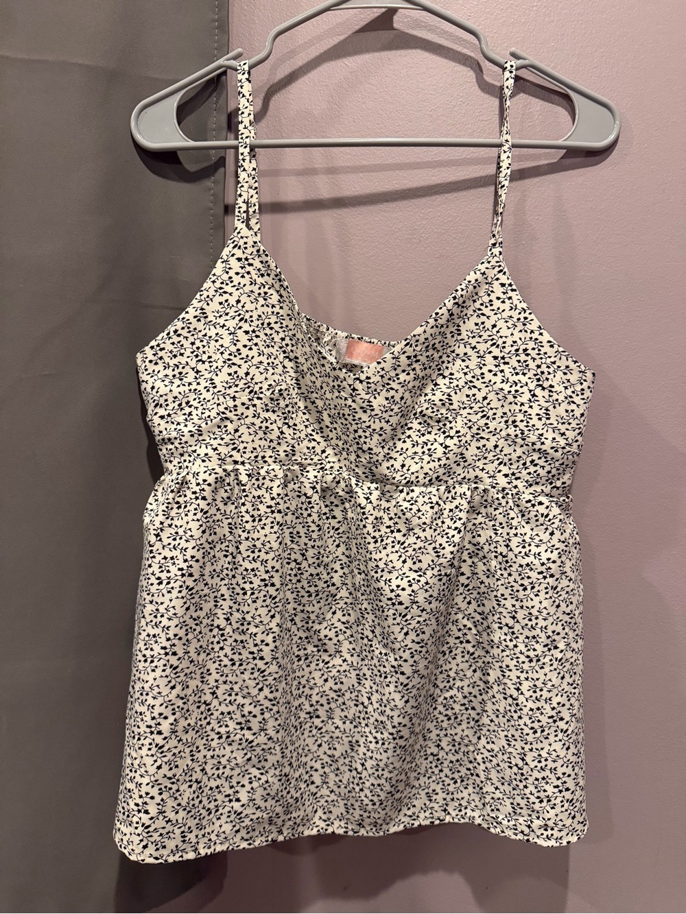 White Spaghetti Strap Floral Tank Top